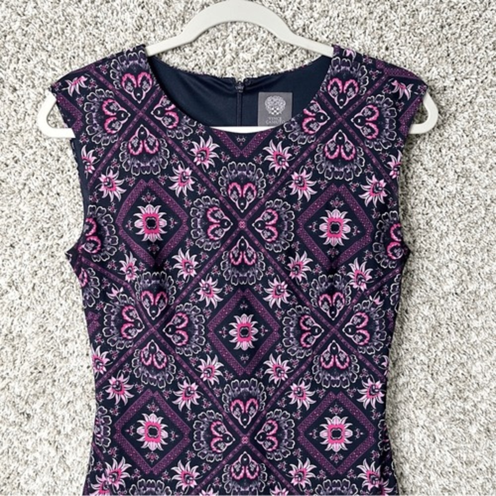 Vince Camuto Dress Women's 6‎ Black/Purple/Pink Floral Short Cap Sleeve Sheath - Picture 3 of 9